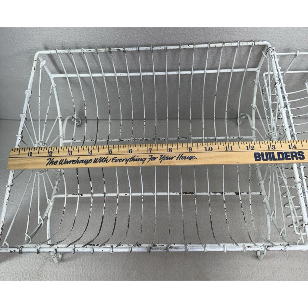 French Style Dish Rack White Wire Metal Farmhouse Counter Drying Rack VTG - Picture 7 of 13